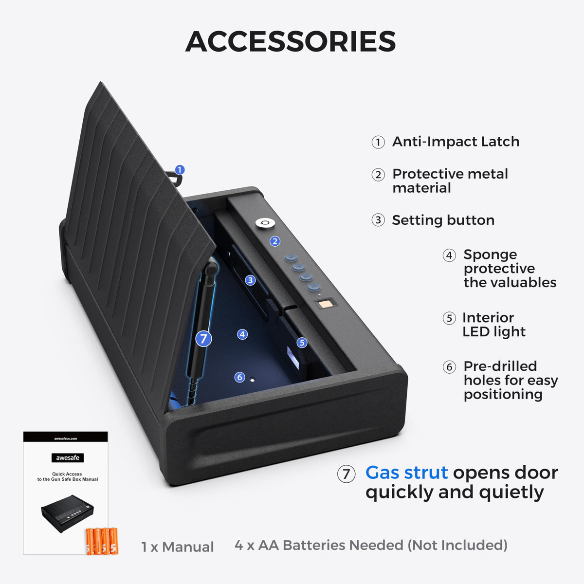 awesafe Biometric Gun Safe for Pistol, 3 Ways Quick Access with Fingerprint Digital PIN Key, Portable Handgun Safe for Nightstand Bedside Cloakroom Living Room (XL Biometric Gun Safe with Fingerprint)