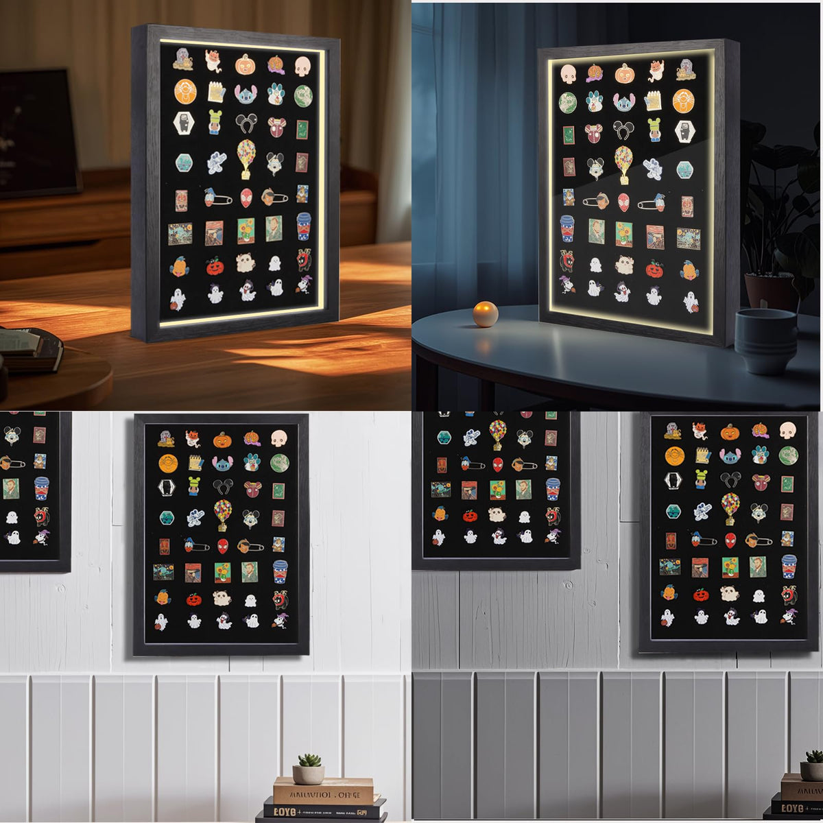 swakuszy Light Up Pin Display Case – 16x12 Black Enamel Pin Display Board with Light, Pin Holder and Pin Collection Display Frame, Pin Display for Wall or Tabletop, Pin Board for Enamel Pins