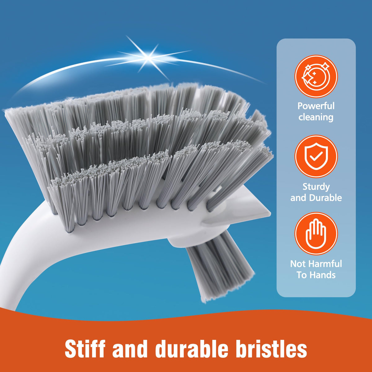 4-Pack Heavy-Duty Dish Scrub Brushes with Stiff Non-Scratch Bristles & Long Handle - Multi-Purpose Kitchen Cleaning Brushes for Pots, Pans, Bottles, Deep Cleaning