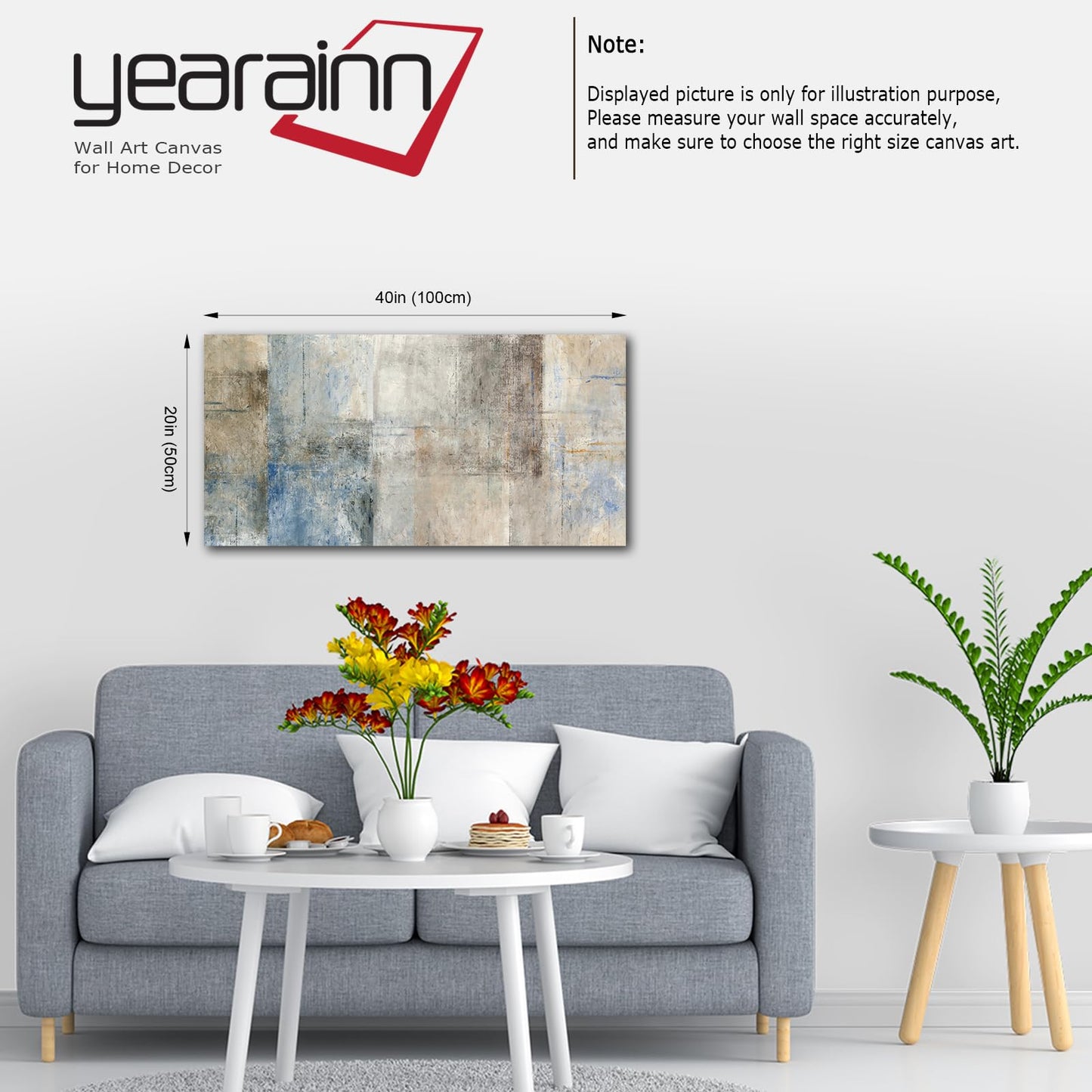 yearainn Large Abstract Canvas Wall Art for Living Room Wall Decor Brown Abstract Canvas Prints Artwork Blue Abstract Canvas Pictures for Bedroom Home Office Wall Decorations Ready to Hang 20" X 40"