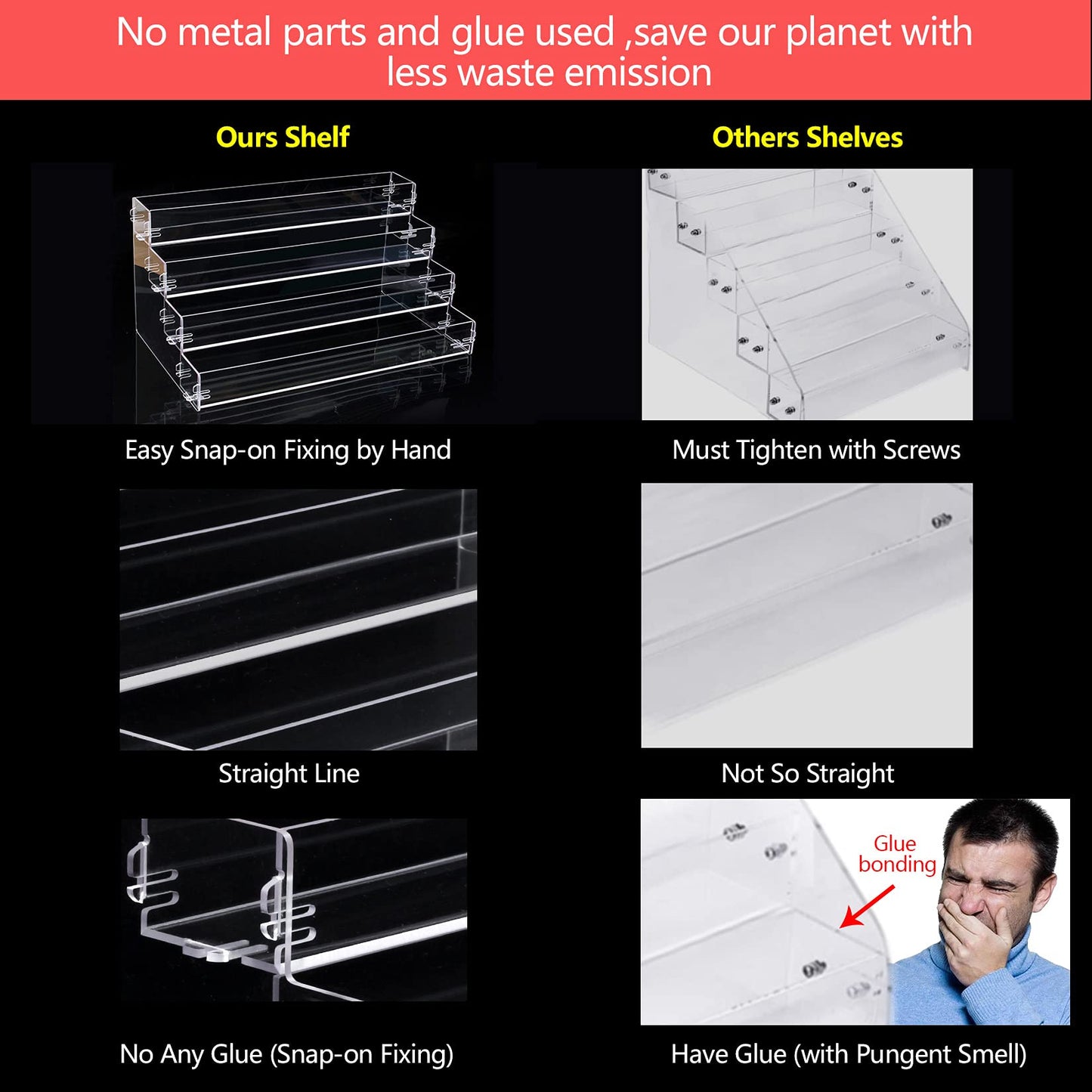 BVANQ Sunglasses Organizer Countertop Stand, 4 Tier Sunglass Holder Display Rack, Nail Polish Organizer Acrylic Display Stand, Assembly Required