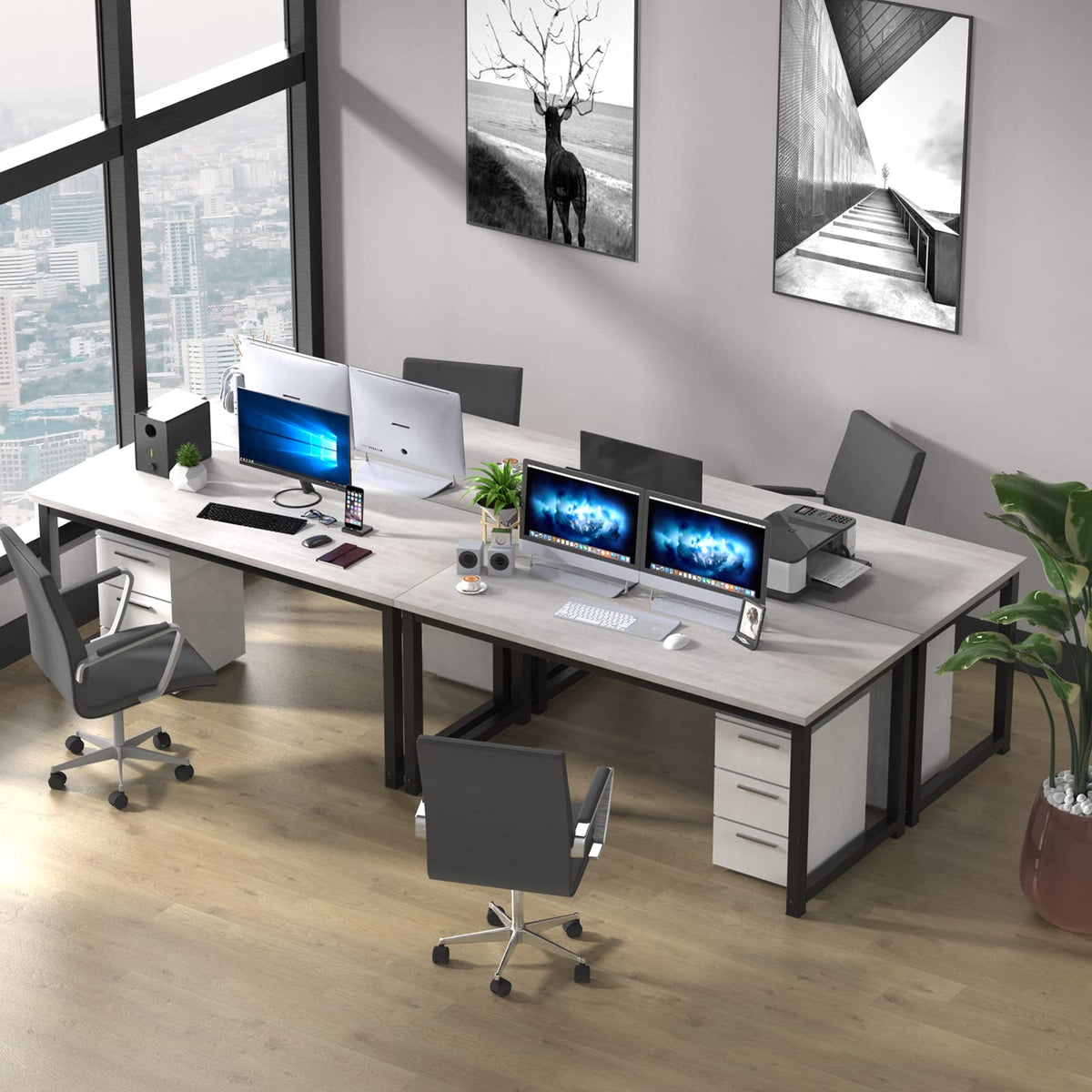 NSdirect 63" Large Computer Desk,Modern Simple Style PC Table Office Desk Wide Workstation for Study Writing,Gaming and Home Office,Extra 1" Thicker Wooden Tabletop and Black Metal Frame,White+Black