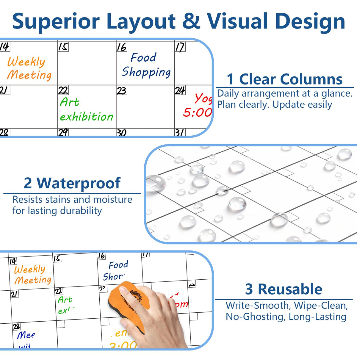 XBoard Dry Erase Calendar Whiteboard 28 X 20 - Combo White Board Calendar Monthly, Magnetic White Board + Corkboard with Black Aluminum Frame