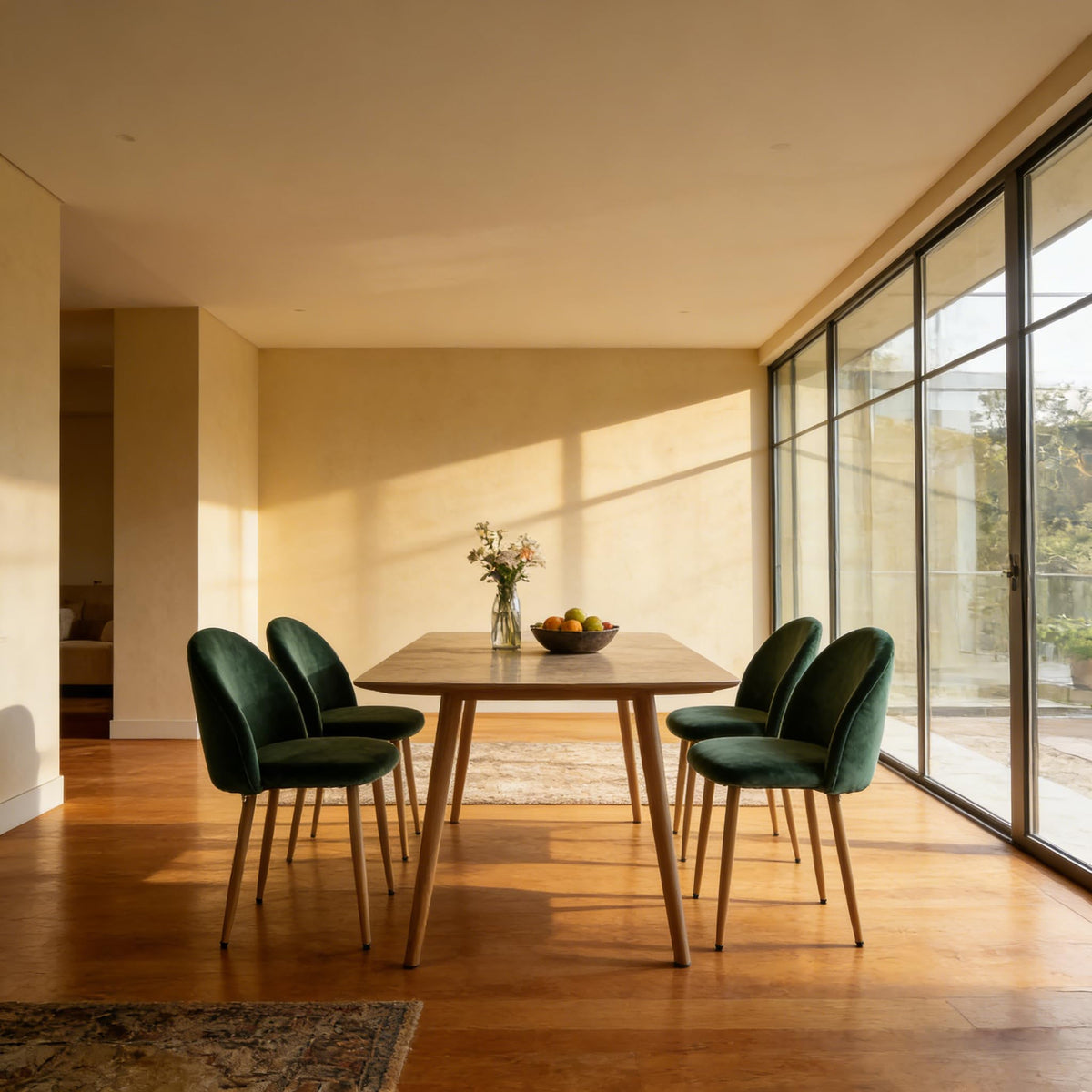 Lightdot Dining Chairs Set of 2, Velvet Comfortable Seats, Mid-Century Modern Living Room Chairs, Upholstered Kitchen Chairs with Wooden Legs and Padded Seat for Bedroom Office - Dark Green