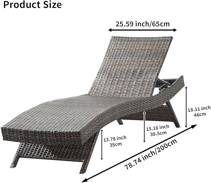 PE Rattan Adjustable Backrest Chaise Lounge Set 2