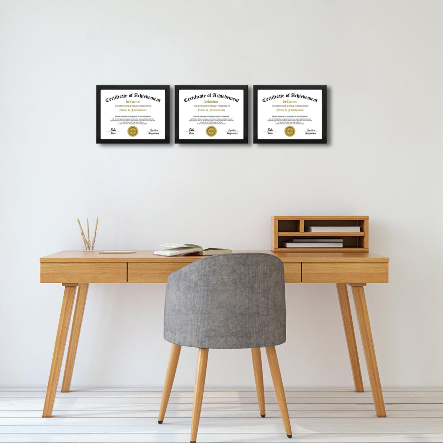 DEKWINN 8.5x11 Diploma Frame Certificate Document Frame Set of 3 with High Definition Glass,Picture Frame for Wall and Tabletop Display in Black