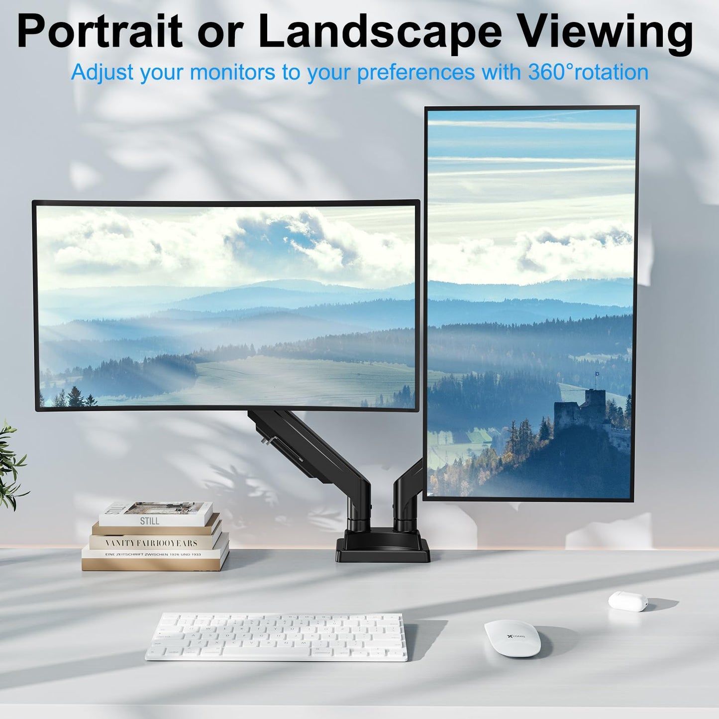 ErgoFocus Dual Monitor Mount for Screens up to 43", Heavy Duty Ultrawide Dual Monitor Arm Holds 2.2-33lbs Each, Premium Gas Spring Adjustable Computer Monitor Stand for 2 Monitors, VESA Desk Mount