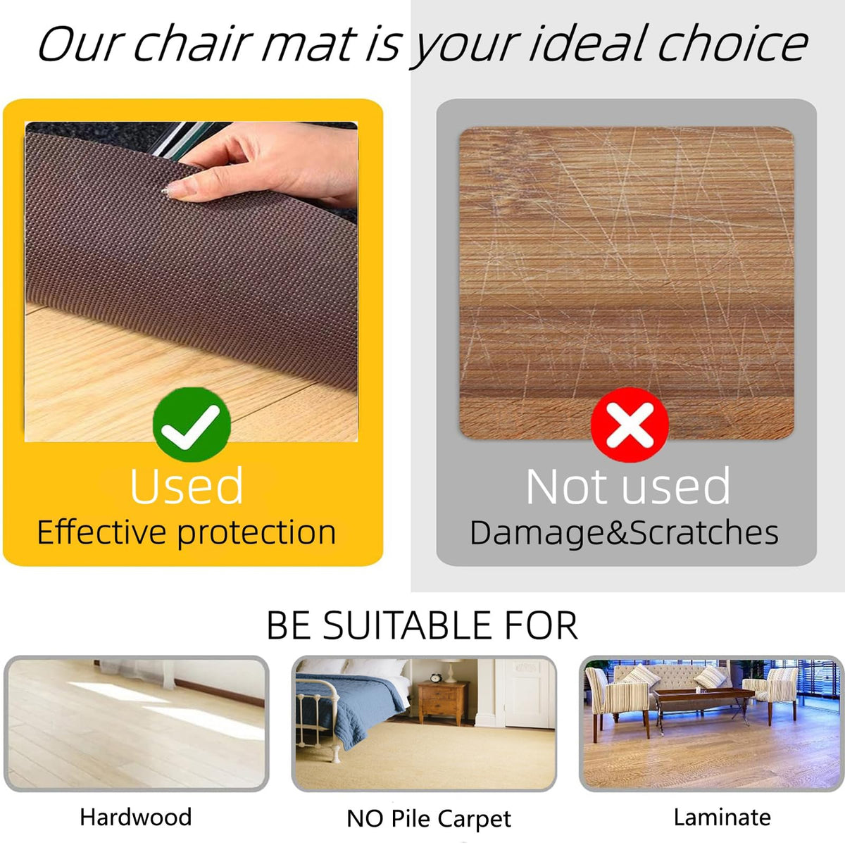 Office Chair Mat for Low Flat Pile Carpet/Hardwood Floor, Round 39"x39" Non-Slip & Noise Reducing Carpet Floor Protector Mat (Coffee Brown)