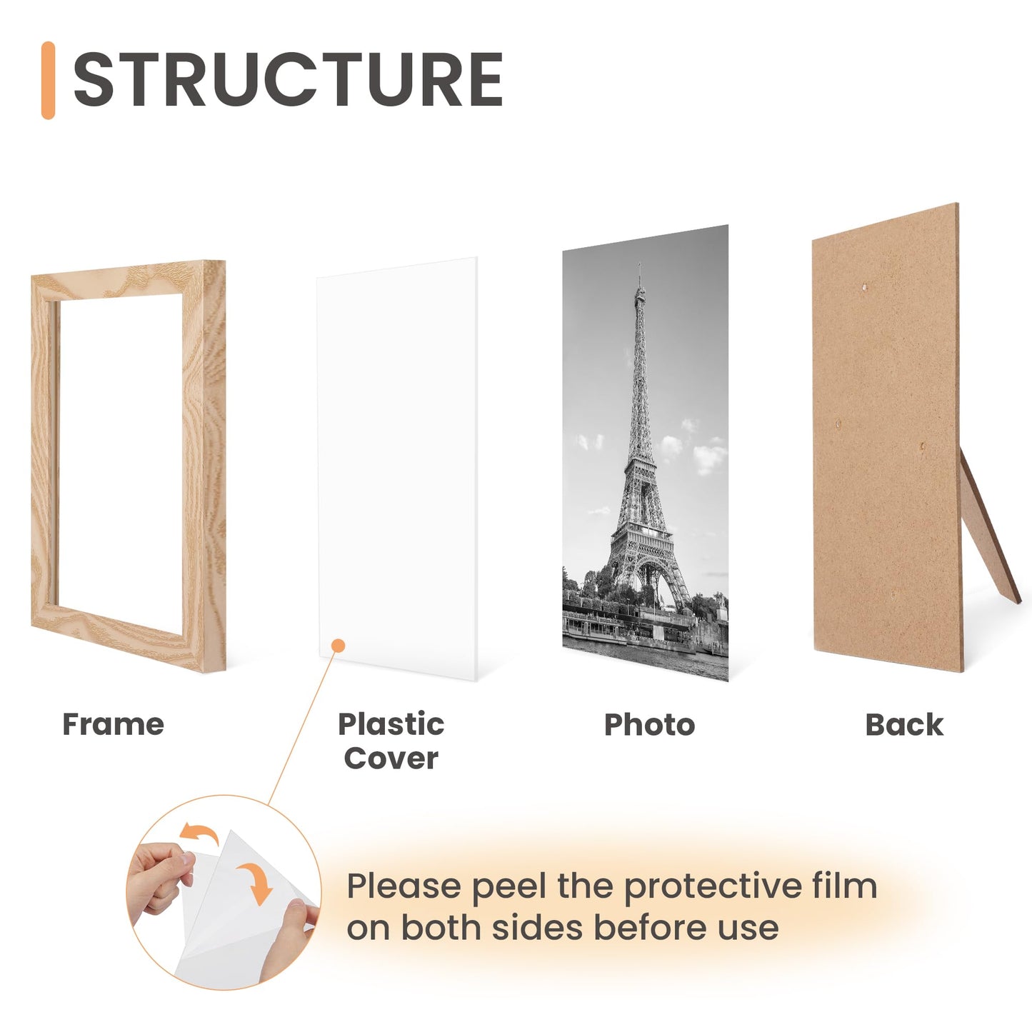 upsimples 10 Pack Picture Frames Collage Wall Decor for Mounting or Tabletop Display, Photo Gallery Frame Set for Family, Multi Sizes Including 8x10, 5x7, 4x6, Natural