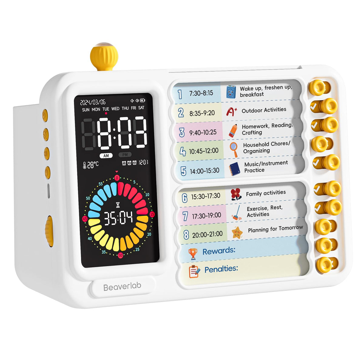 Visual Timer for Kids with 99 Minute Countdown, ADHD Timer with Planning Board, Daily Chore Board-Checklist for Autism, Silence Timer for Students