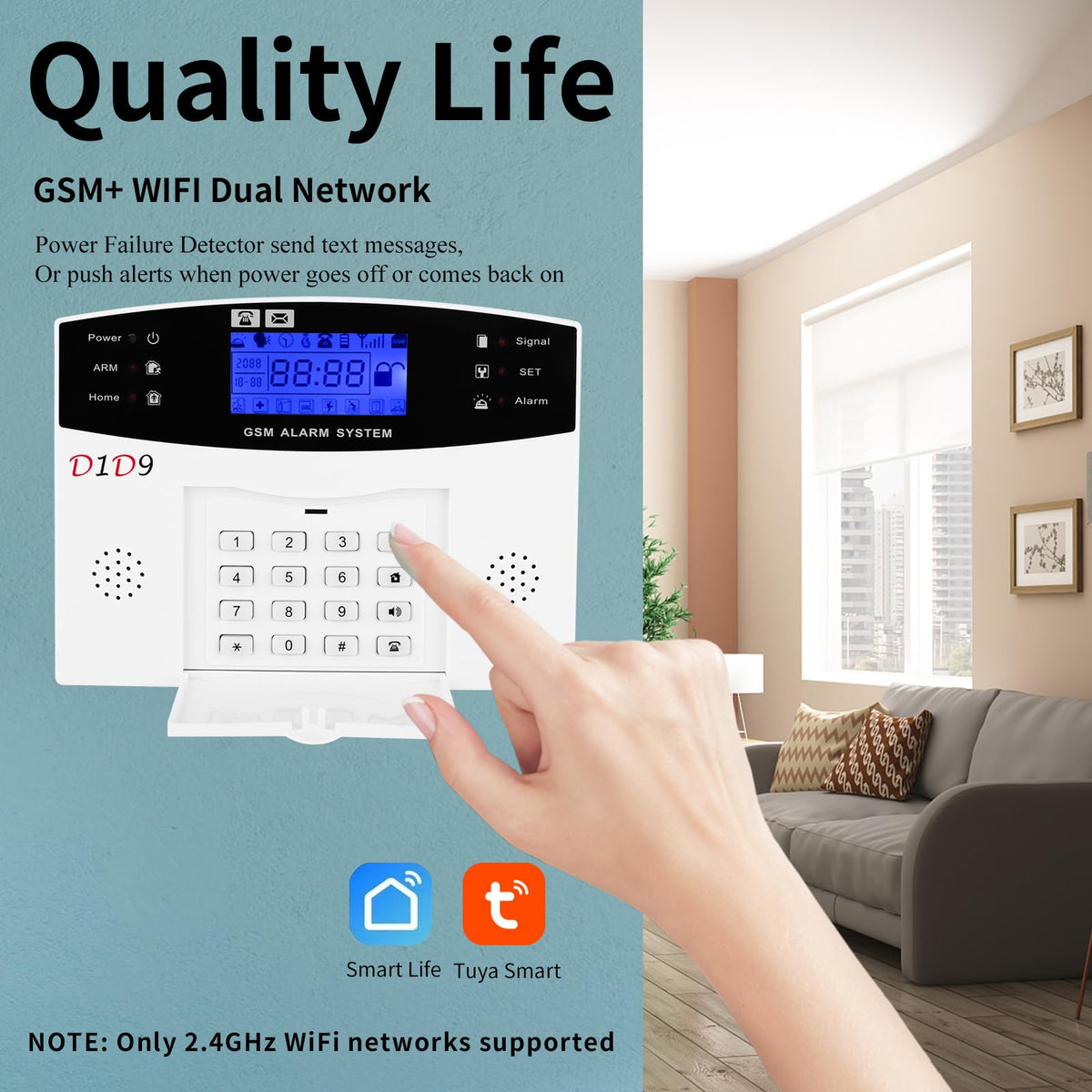 D1D9 24pcs Wireless DIY Home Burglar Alarm System, 4G WiFi GSM, No Monthly Fee,Home Security with App Alert