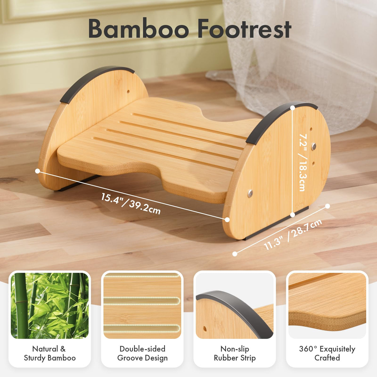 Amazer Bamboo Foot Rest for Under Desk at Work, 2-in-1 Reversible Rocking Footrest Adjustable Foot Stool, Ergonomic Footrest for Under Gaming Desk, Feet Support Leg Footstools for Home Office