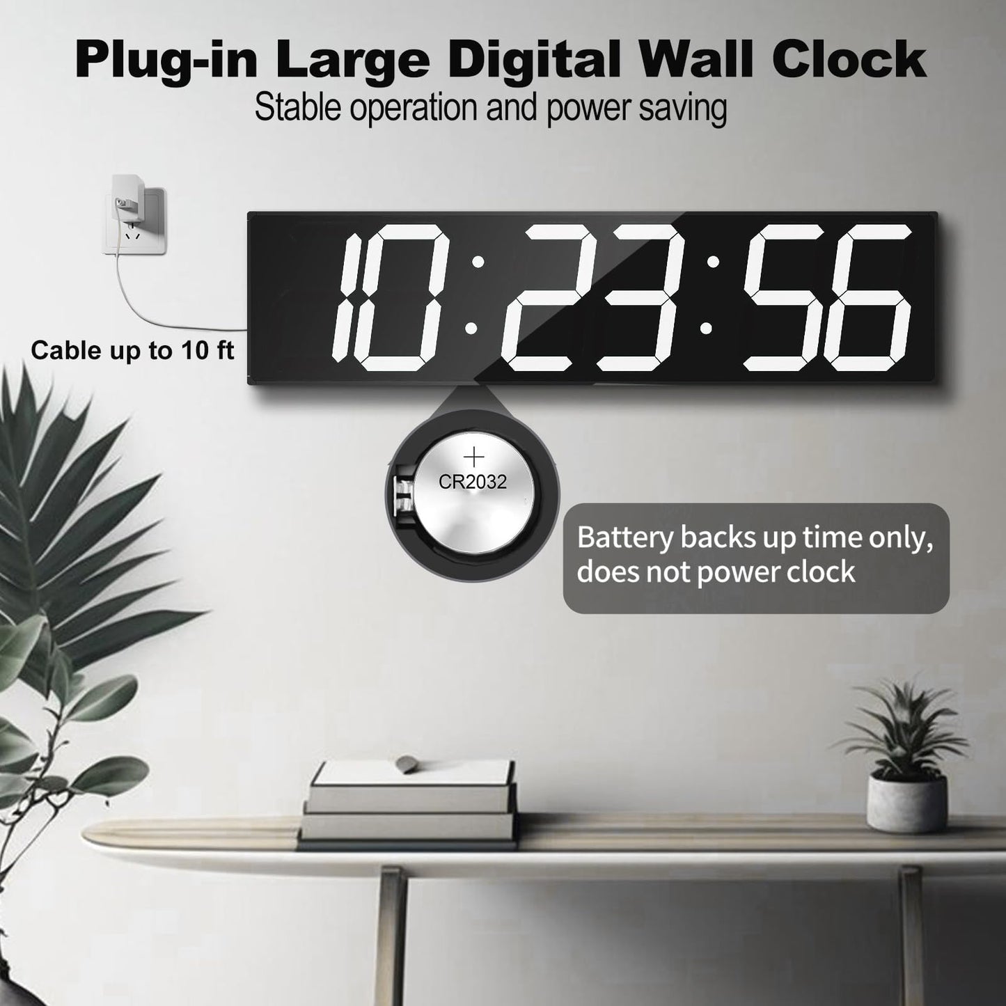 CHKOSDA Digital Wall Clock, Oversize Led Digital Clock with Auto Dimmer, Huge Countdown Timer with Remote Control, 27" Wide Led Display, 6 Digits, Wall Mount, Date and Temperature (White)