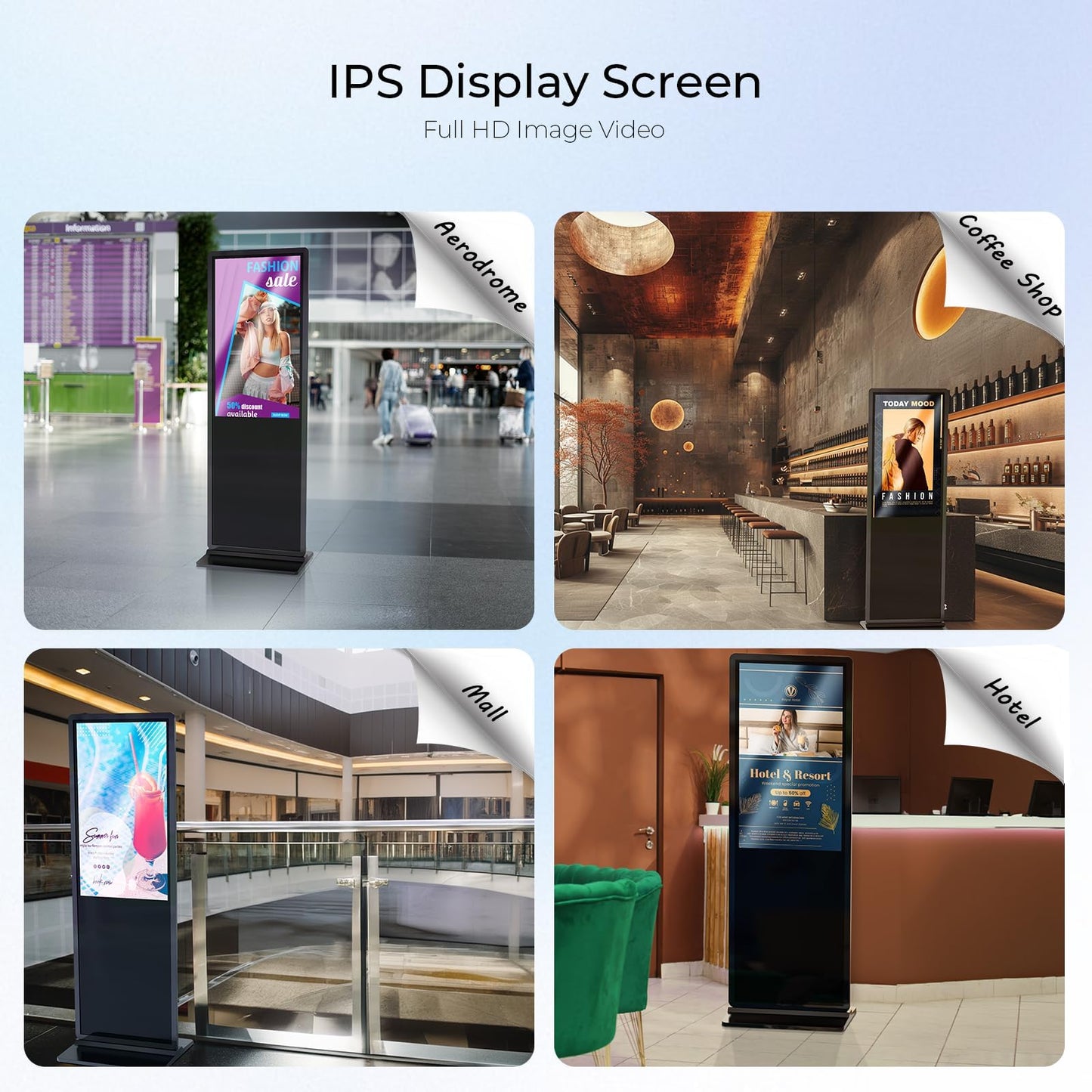 HARZHI 43 inch Digital Signage Display, 4K UHD LCD Screen, Indoor Floor Standing Advertising Kiosk, Android OS, Auto Media Player, HDMI/USB/WiFi (Touch)