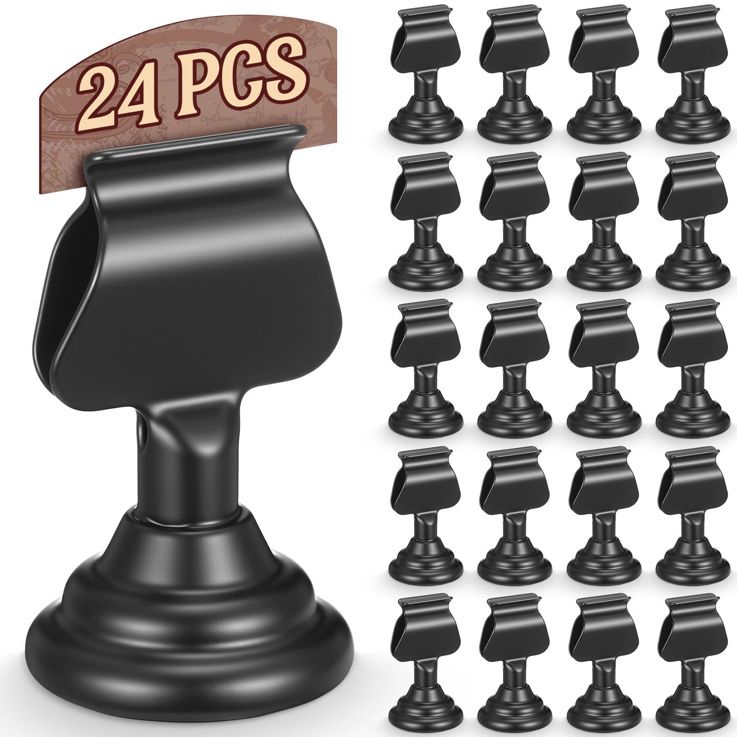 Kathfly 24 Pcs Wedding Table Number Holders 1.7 Inch Metal Black Mini Place Card Holders Bulk Harp-clip Table Sign Stands Card Holder Display Picture Memo Notes Menu for Restaurants Birthday Decor