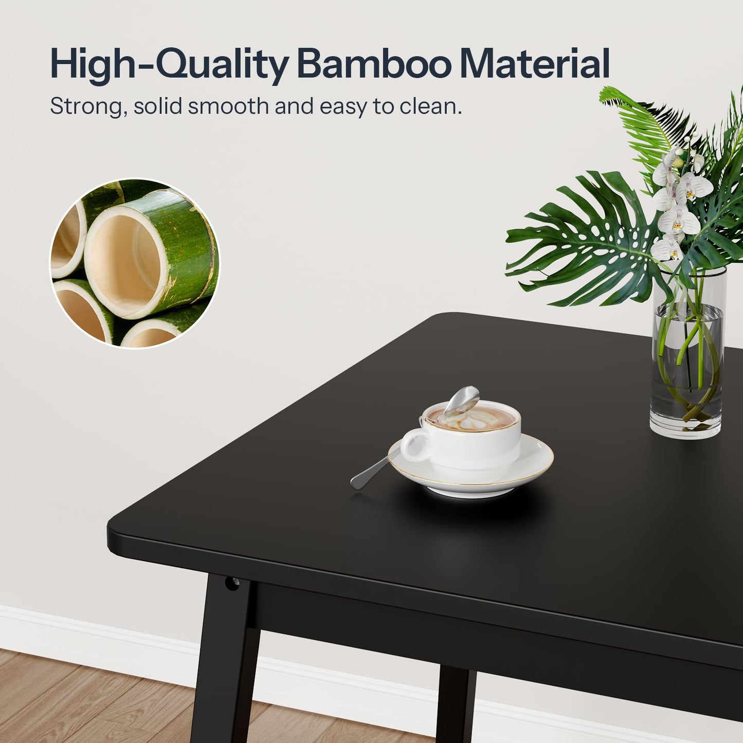 HOOBRO Bamboo Dining Table, Square Dining Table for 2, 27.6" Kitchen Table for Small Space, Writing Table, Easy to Assemble, for Dining Room, Living Room, Office, Kitchen, Apartment, Black BK70CZ01G1