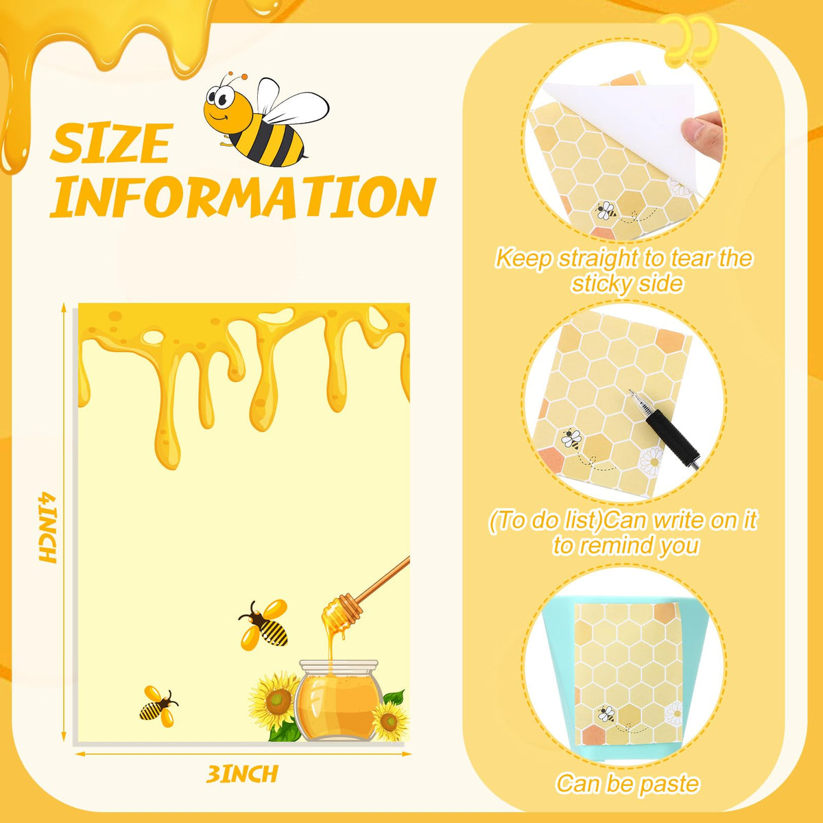 Chiisong 12 Pieces Bee Sticky Notes Bee Notepads Gifts 3x4 Inch Adhesive Honey Memo Notes for Women to Do List for Memo Reminder List for Office Home Supplies Teachers Gift