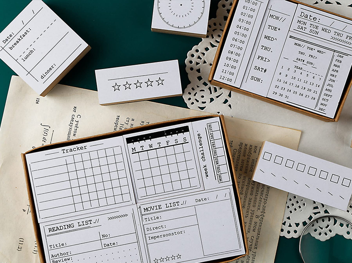 Tosnail 18 Pieces Wood Journal Stamps, Decorative Rubber Stamp Set, Calendar Planner Stamps, Scrapbook Stencils for to Do List, Tasks, Diary, Planner, Letters, Scrapbook, Cards, Crafts