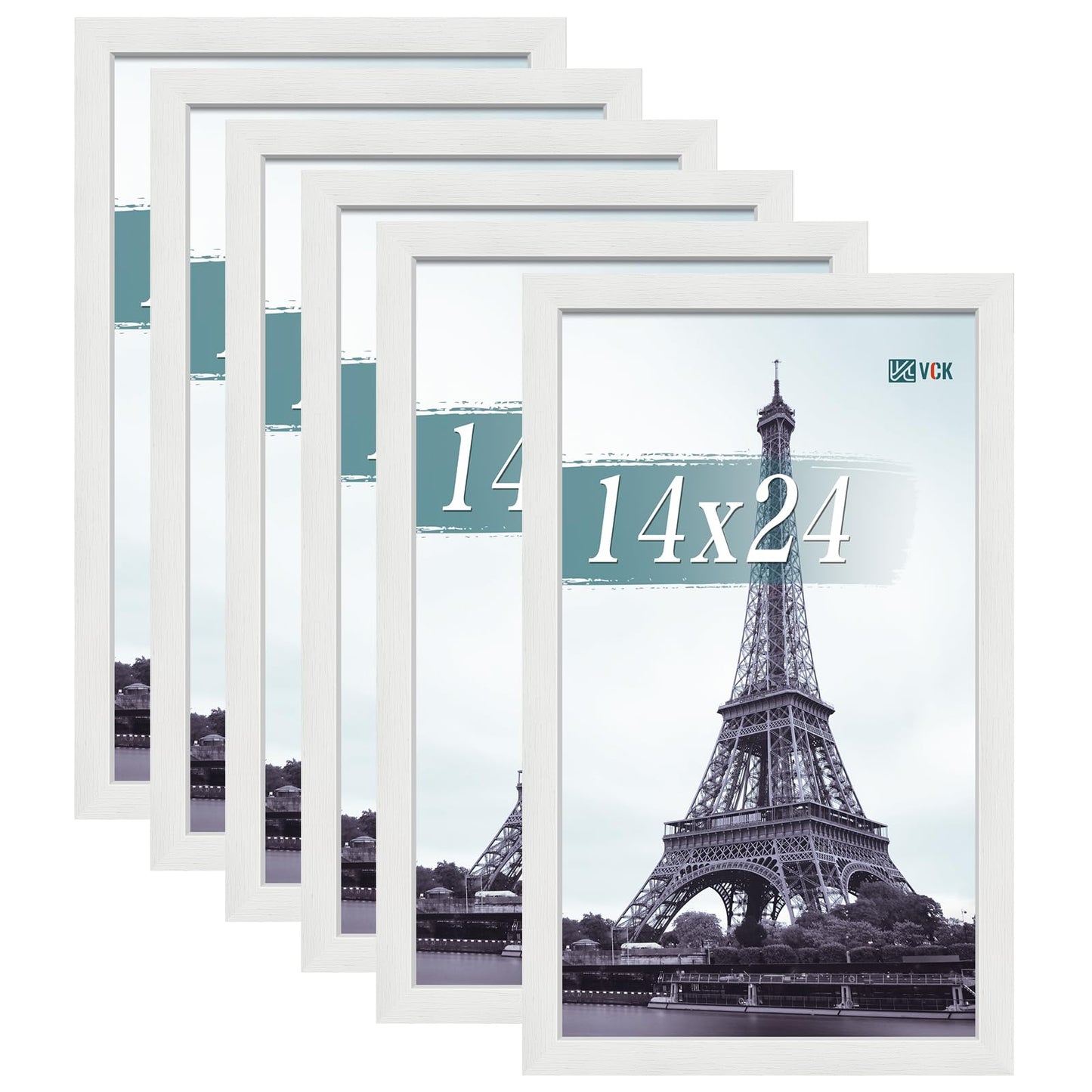 VCK 14x24 Picture Frames white Set of 6, Wide Border Wood Poster Frame, Multi-Directional Display Family Photos, Office Prints, Studio/Gallery Artwork, Woodgrain Series, Wall Hanging