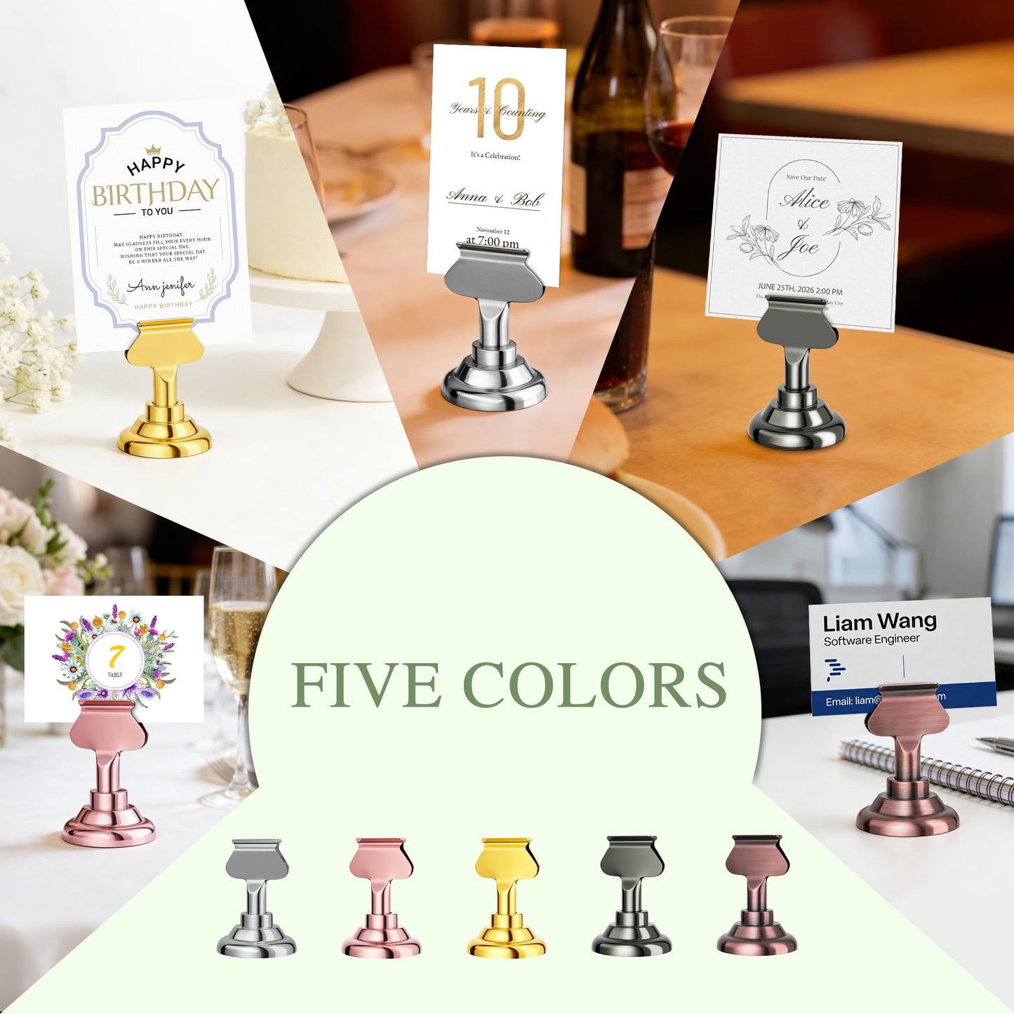 Urban Deco 16PK Table Number Holders Place Card Holders 1.7 Inch Table Card Holders Steel Card Holders for Photos, Food Signs, Memo Notes, Weddings, Restaurants, Birthdays(Silver)