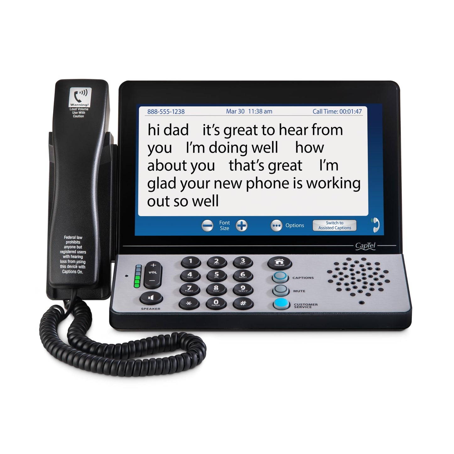 Hamilton CapTel 2400iSPNBT Captioned Telephone, Hearing Impaired Phones, Volume Control with up to 40dB Amplification Gain, Large Touch Screen Display, Wi-Fi Capable, Answering Machine & Speakerphone