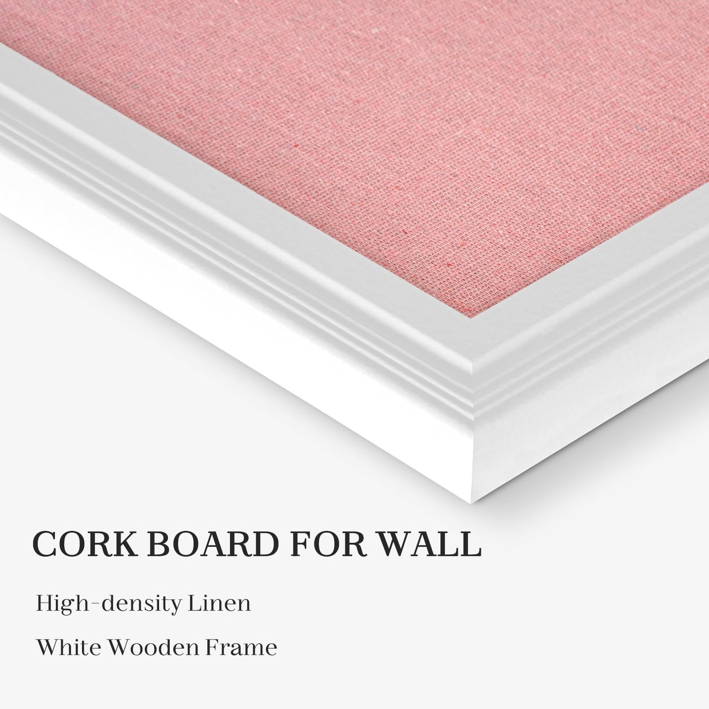 AMUSIGHT Large Pink Cork Board with Linen, 24" x 18" Hanging Wood Framed Bulletin Board, Picture Display Vision Board Corkboards for Wall Room School Office Decor, 10 Pushpins, 1 Pack
