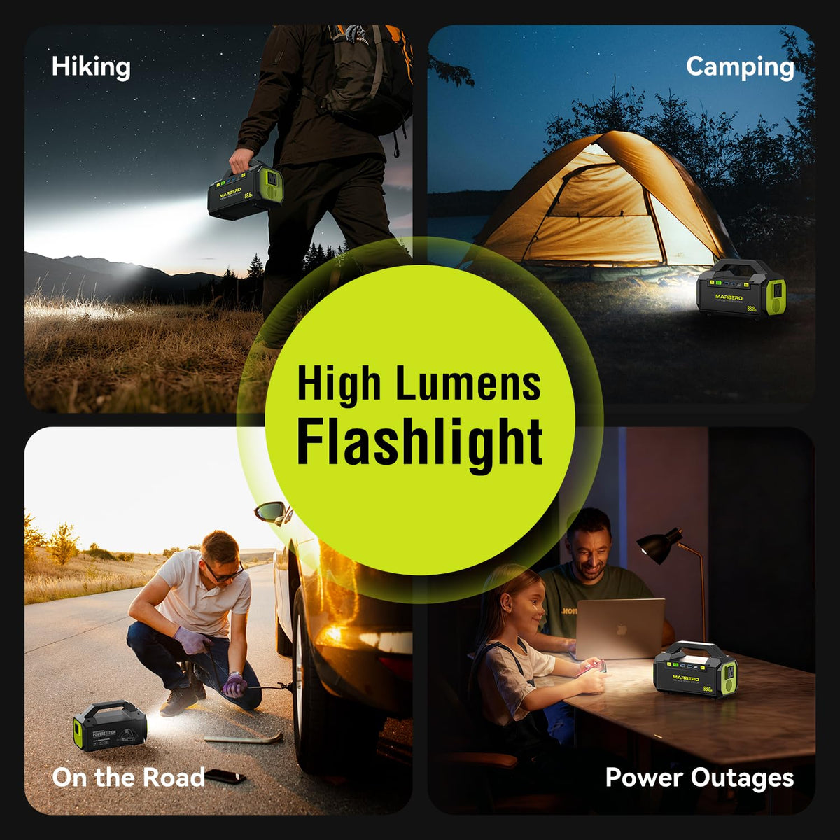 MARBERO Portable Power Station 88.8Wh Camping Portable Charger with Flashlight High Lumens Fast Charging Power Bank with AC Outlet 100W (150W Surge) for Hiking Hurricane Backup Emergencies