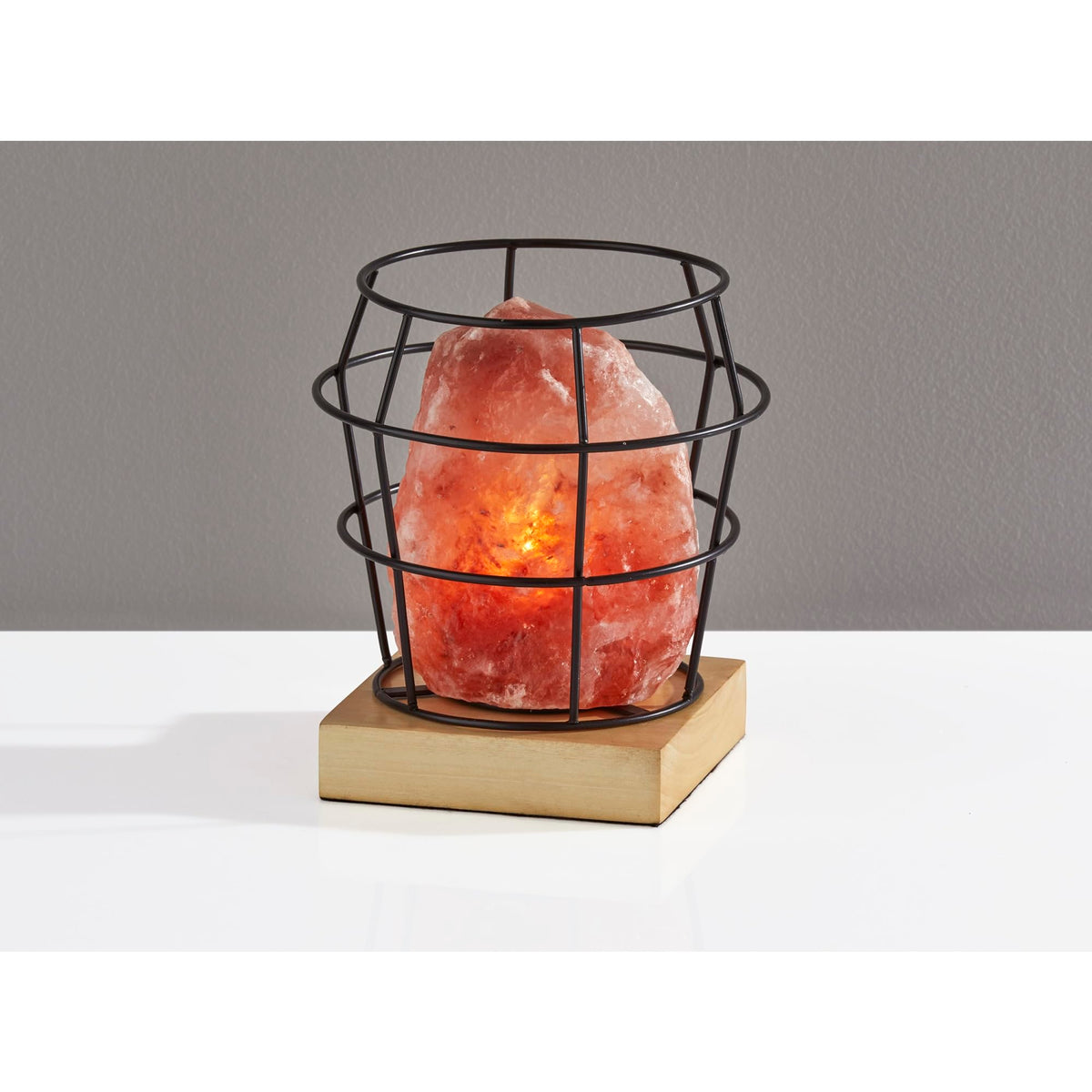 Adesso SL1147-12 Faith Himalayan Salt Table Lamp, 8 in., 7W Type B Bulb, Black Metal/Natural Wood, 1 Novelty Lamp
