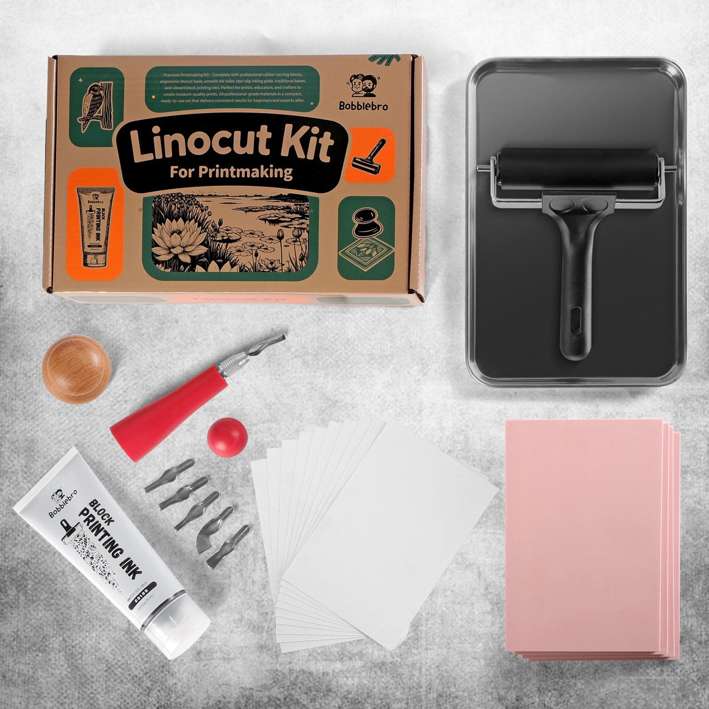 Bobblebro Linocut Kit for Printmaking - Arts and Crafts for Adults - Mother's Day Gift DIY Kit - Hobby Kits Birthday Gift for Women, Men, Boys, Girls - Stamp Making Kit - Linoleum Blocks Carving Tools