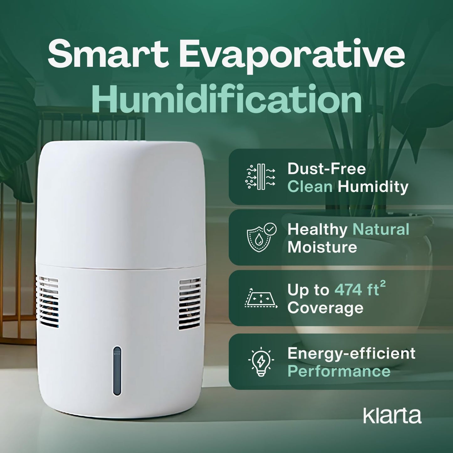 Smart Evaporative Humidifiers for Bedroom with App Control & 3L Tank – Mist-Free, No White Dust – Quiet Operation for Better Sleep – Beige Humidifier Klarta Humea