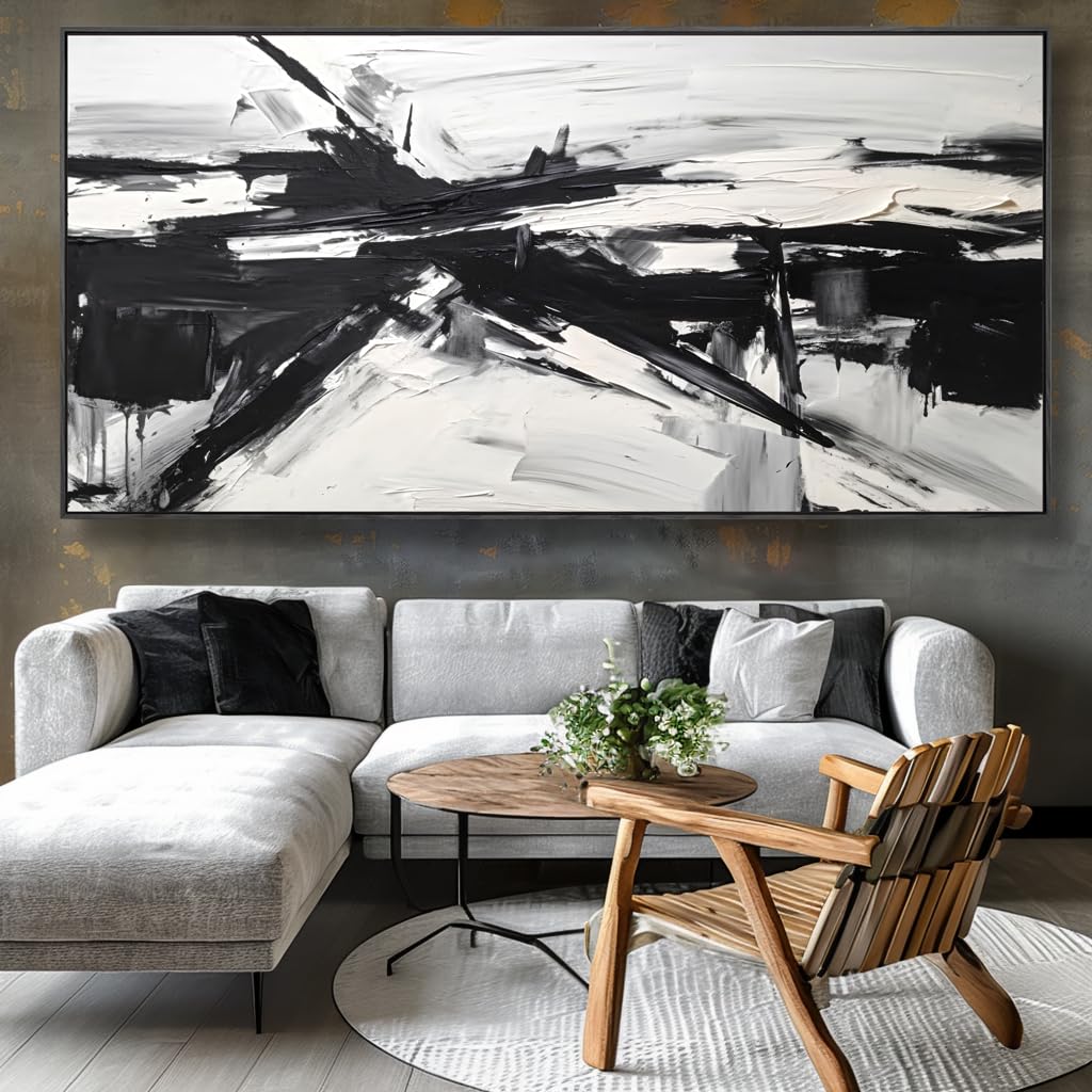 Wall Art Abstract Canvas Painting Black and White Modern Artwork for Living Room Bedroom Dining Room Home Office Decor 20"x40" with Framed