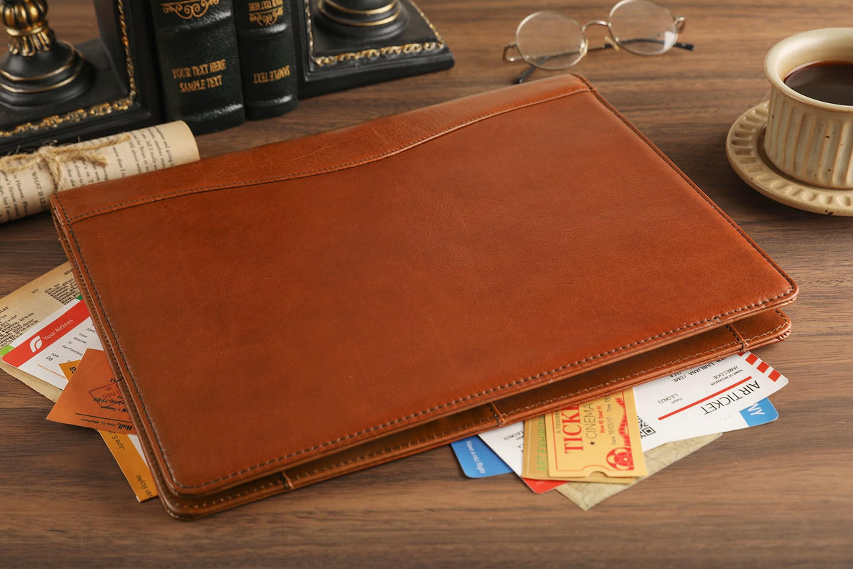 Personalized Leather Padfolio for Lefty, Business Portfolio Binder with Clipboard, Legal Pad Portfolio Folder for Men/Women - Oil Brown