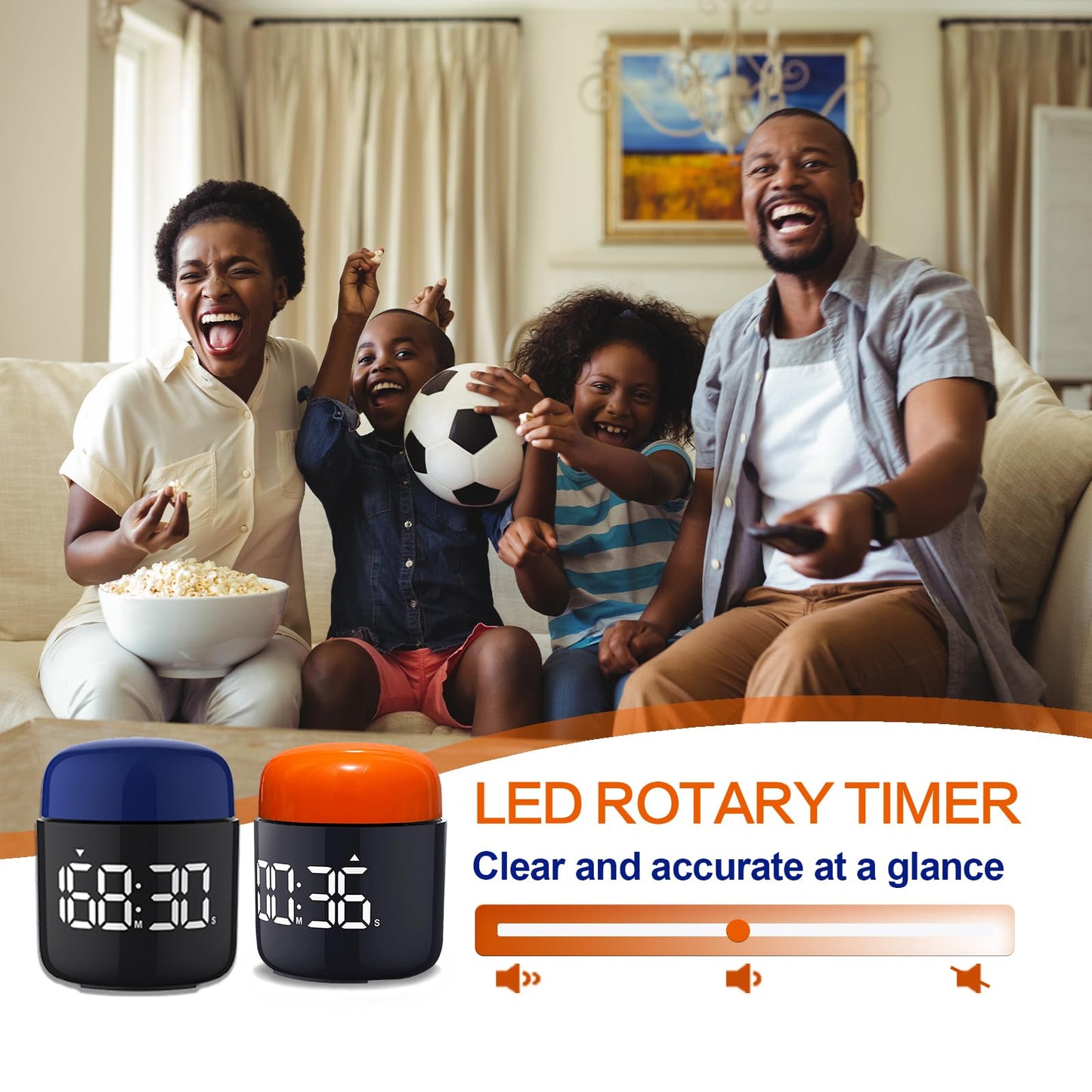 Large Display Digital Timer Stopwatch, Retro Manual Twist Table Count Down & Up Game Timer, Easy to use, Night Light Silent & Sound Timers for ADHD Study Work Kitchen Classroom Yoga Gym (Tangerine)