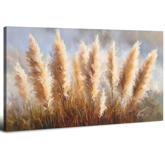 Vintage Boho Reed Canvas Wall Art Abstract Nature Plant Wall Decor Minimalist Botanical Prints Pictures Dried Reeds Flowers Poster Painting Artwork for Living Room Bedroom Home Decoration 20x40"