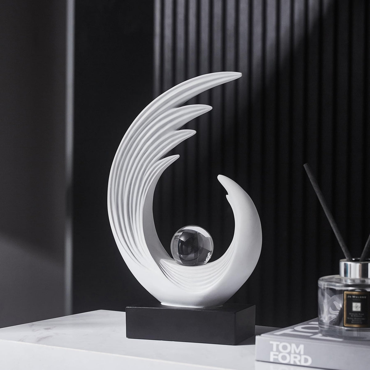FJS Modern White Statue, Resin Shelf Decor, Abstract Art Sculptures for Living Room, Bookshelf, Dining Room, Office, Coffee Table, TV Stand