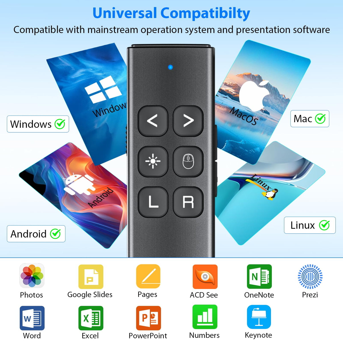 Presentation Clicker with Air Mouse - USB C Wireless Presenter Remote Clicker with Light Pointer, PowerPoint Clicker for Presentation, Computer Pointer Clicker Slide Advancer for Mac,Laptop, Black