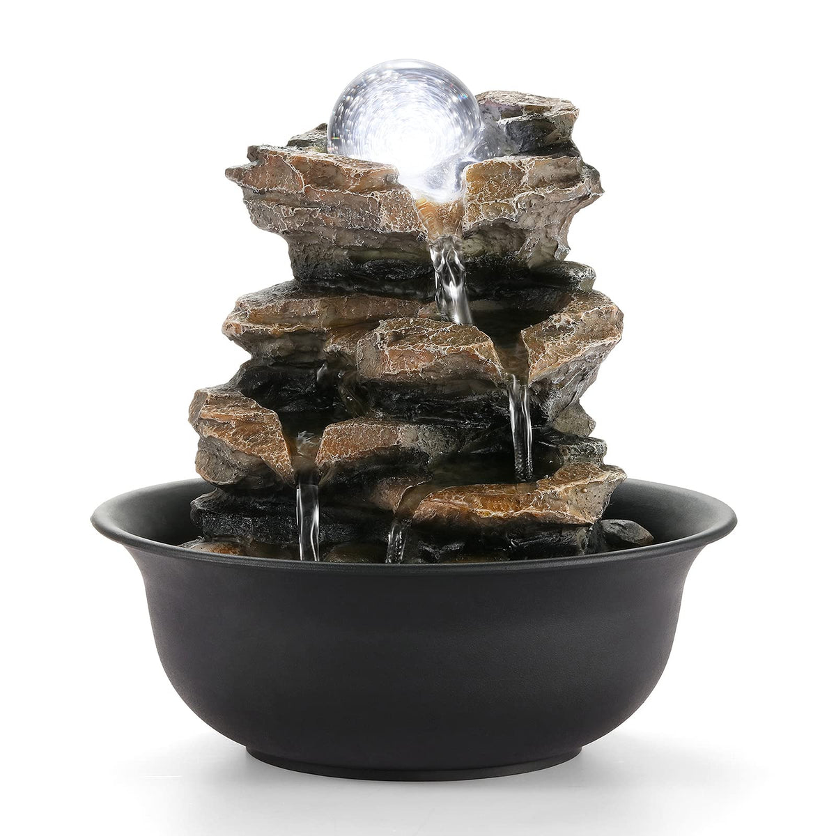 WICHEMI Tabletop Fountain Warer Fountains Indoor Waterfall Fountain Indoor Relaxing Water Feature Meditation Fountains with LED Light for Home Office Bedroom Decor (Style 5)
