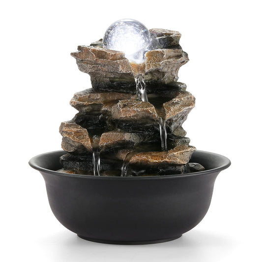 WICHEMI Tabletop Fountain Warer Fountains Indoor Waterfall Fountain Indoor Relaxing Water Feature Meditation Fountains with LED Light for Home Office Bedroom Decor (Style 5)