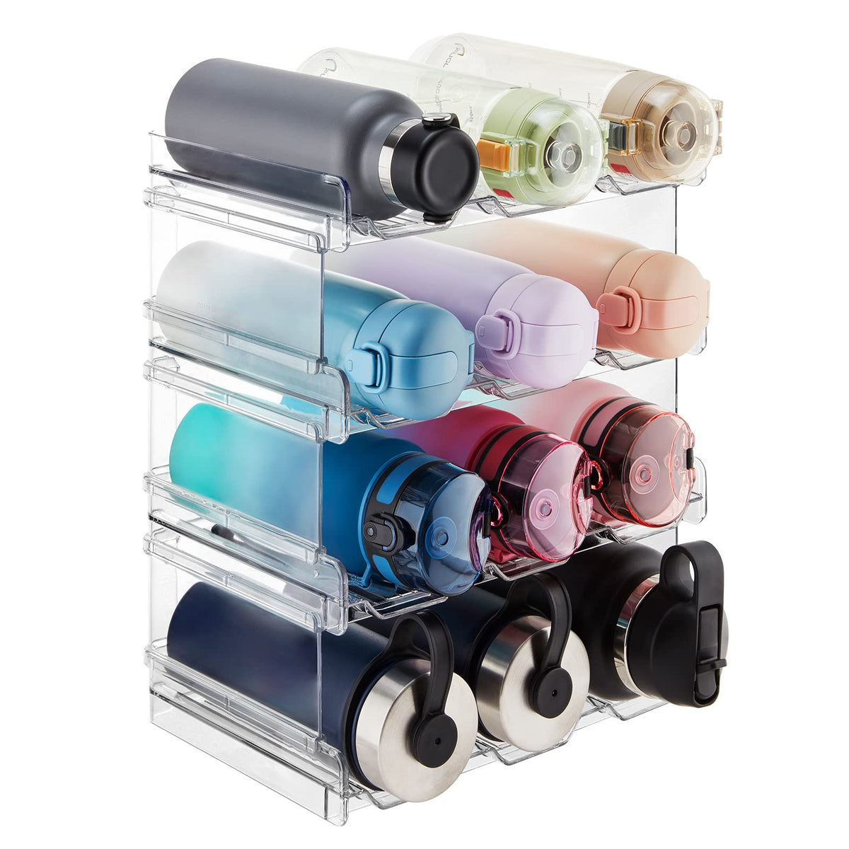 Lifewit 4 Tier Stackable Water Bottle Organizer for Cabinet, Plastic Bottle Holder Fits 12 Bottles/Tumblers up to 3.8" Diameter for Pantry/Countertop/Cupboard, 28 x 19 x 34 cm/11 × 7.5 × 13.4"