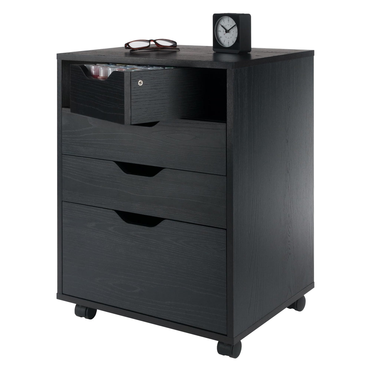Winsome Halifax Mobile Storage Cabinet with 5 Drawers in Black, Stylish & Functional Home Storage Cabinet for Filing, Kitchen Organization, Moveable Furniture for Office, Dorms, Apartments