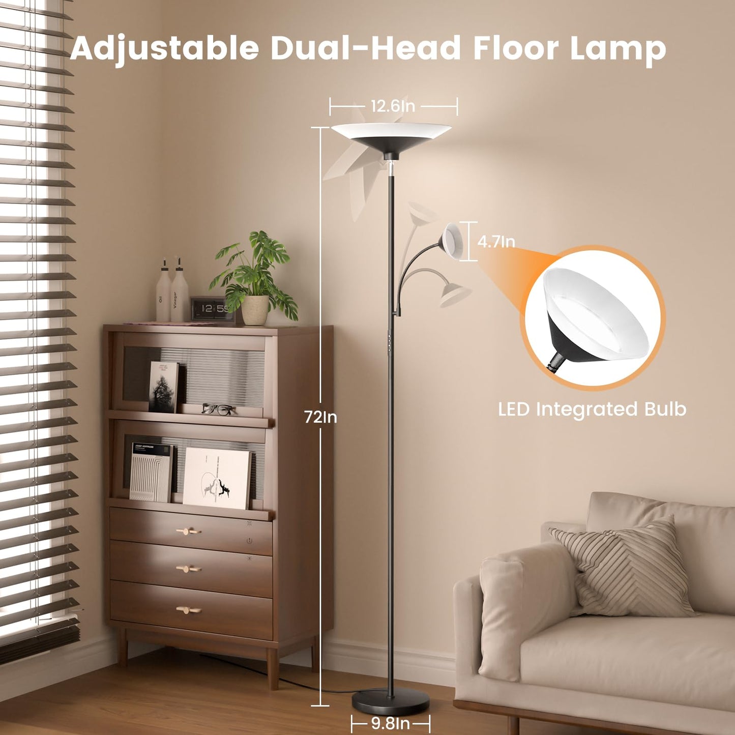 SIBRILLE Upgraded 2-in-1 Torchiere Floor Lamp, Dimmable Standing Lamp with Remote&Button Control, 34W Brightness Adjustable Floor Reading Light, Black Modern Corner Lamp for Living Room Bedroom Office
