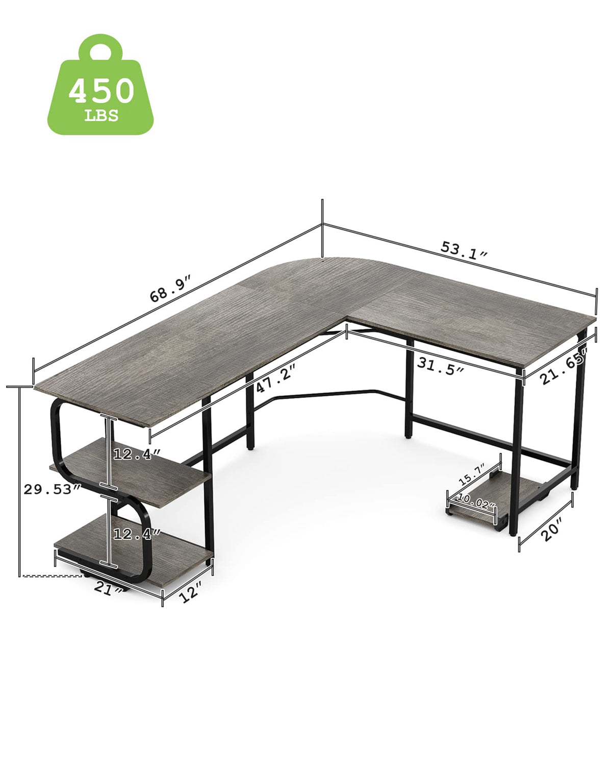 Teraves Reversible L Shaped Desk with Large Surface, 69 Inch Sturdy Corner Desk with Storage Shelves, Premium Office Computer Desk Workstation for Home Office Gaming