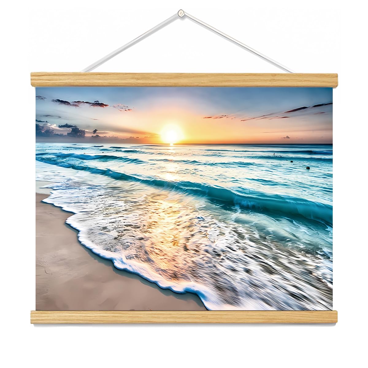 Coastal Wall Art Set, Beach Ocean Canvas Prints Framed Ready to Hang, Bathroom Decor for Living Room, Bedroom & Office, Large Nautical Painting (Blue Beach, 12L x 16W, Framed)