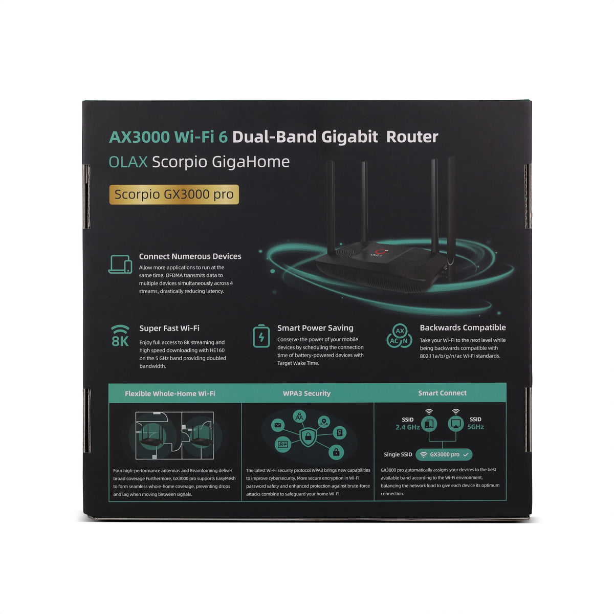 Scorpio Olax GigaHome AX3000 Dual-Band Wi-Fi 6 Router