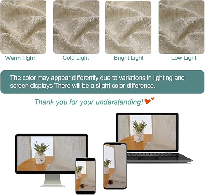 Chyhomenyc Semi Sheer Curtains 84 Inches Long 2 Panels Set, Light Filtering
