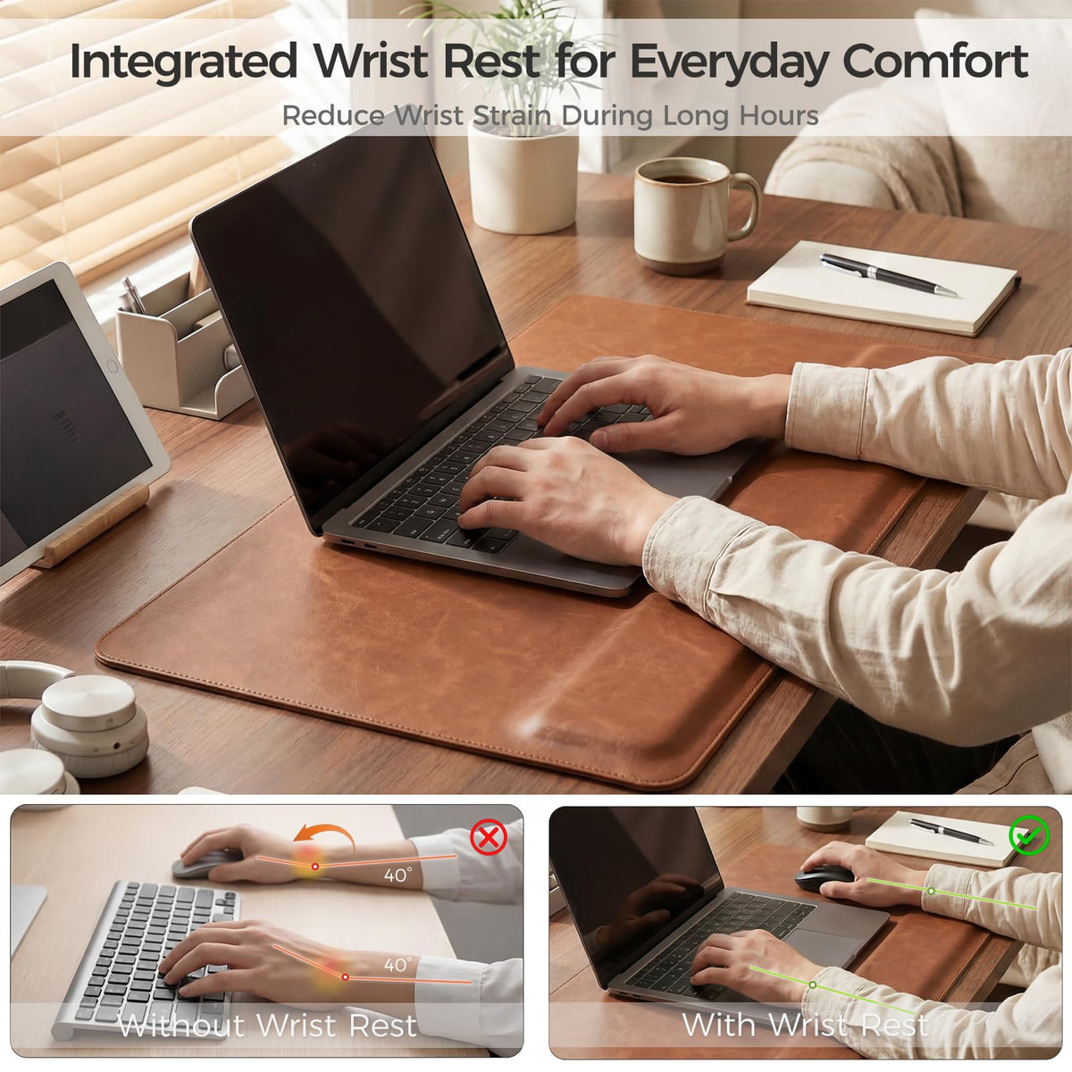 Magnetic Desk Mat System with Wrist Support 80×40cm, Premium Leather Desk Pad with Magnetic Accessories, Waterproof Non-Slip Desk Organizer for Office & Gaming