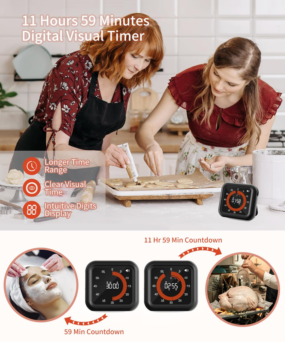 MeesMeek Digital Visual Timer - Large Display Magnetic Countdown Timer with Adjustable Volume and Brightness, 11H59M Memory Function for Kitchen, Classroom, Study Time Management, Seniors & Teachers