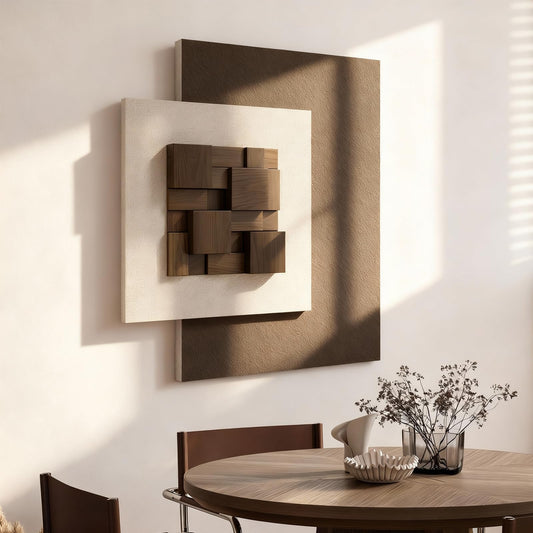 Vaskuro Extra Large 3D Wood Textured Neutral Art, Modern Minimalist Abstract Artwork for Living Dining Room, Handmade,Sandstone Layered, Organic home Office Brown Beige Cozy Wall Decor, 29x31.5in