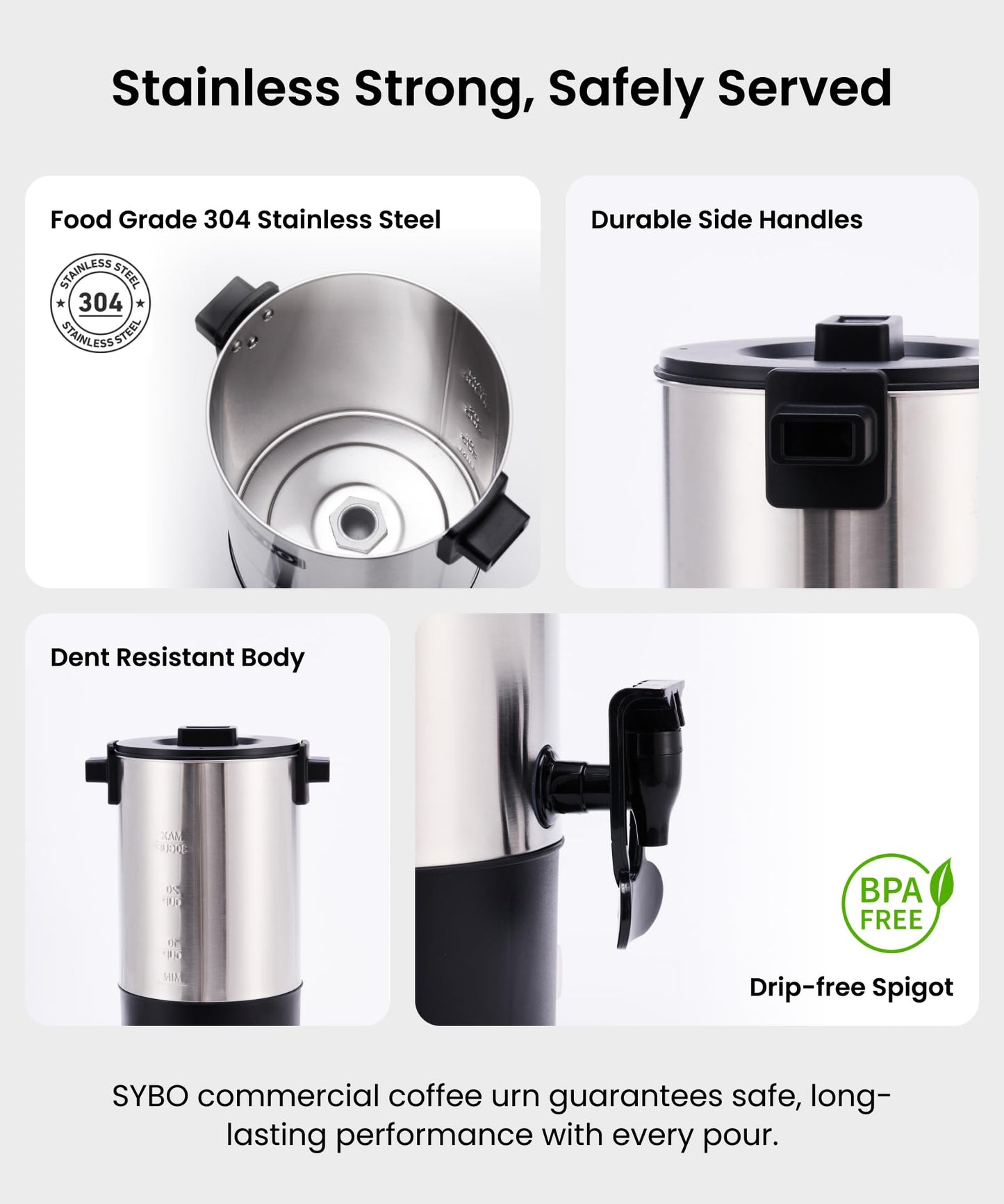 SYBO 6L Commercial Coffee Maker, Stainless Steel Coffee Urn With Cool-Touch Handles, Electric Coffee Pot Hot Beverage Dispenser, Quick-Brewing Coffee Urn, For Events,Party & Catering - 45 Cup
