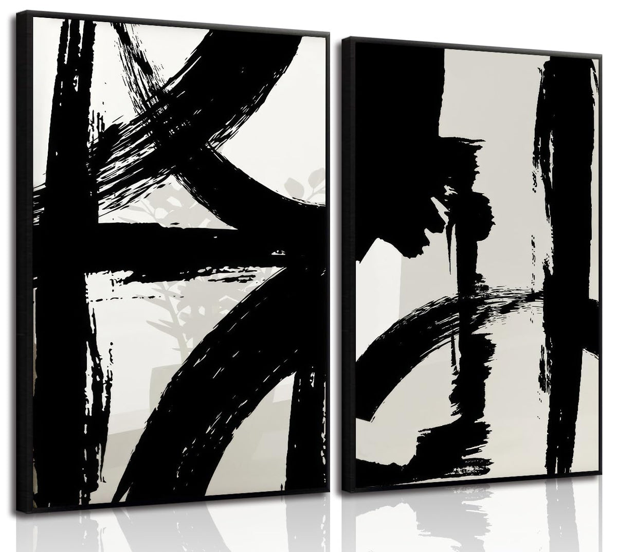 Black and White Brush Stroke Wall Art Modern Abstract Minimalist Ink Line Painting Picture Mid Century Geometric Prints Canvas Poster Retro Graffiti Artwork for Office Home Decor 12x16in Unframed